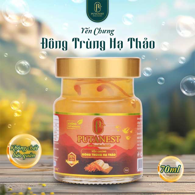 Hộp quà Tinh Hoa 10 hũ Yến Chưng Đông Trùng Hạ Thảo 35% 70ml